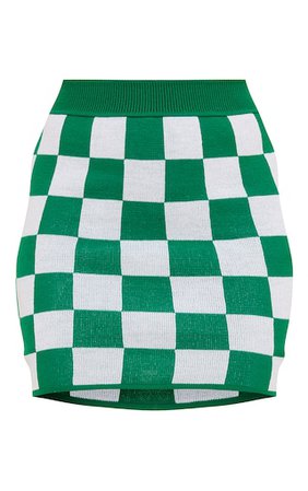 Green Checkerboard Knitted Mini Skirt | PrettyLittleThing USA