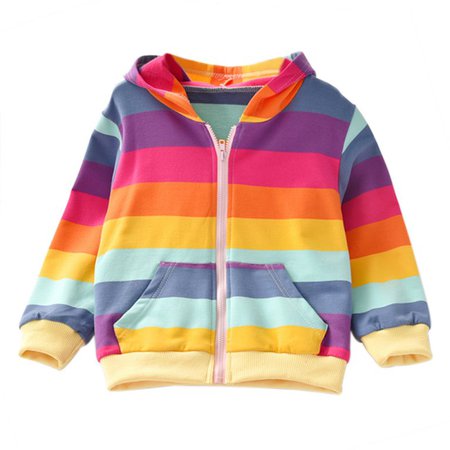 Eleanos 2-6T Baby Girl Rainbow Striped Casual Hoodie Zipper Sweatshirt Kids Coat Outfits Tops - Walmart.com