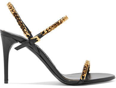 Chain-embellished Leather Sandals - Gold