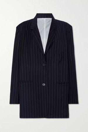 Navy Pernille oversized striped woven blazer | Frankie Shop | NET-A-PORTER