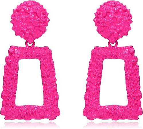 Amazon.com: Hot Pink Metallic Raised Design Rectangle Statement Earrings Fashion Jewelry KELMALL COLLECTION: Clothing, Shoes & Jewelry