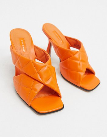 Topshop quilted heeled mules in tangerine | ASOS