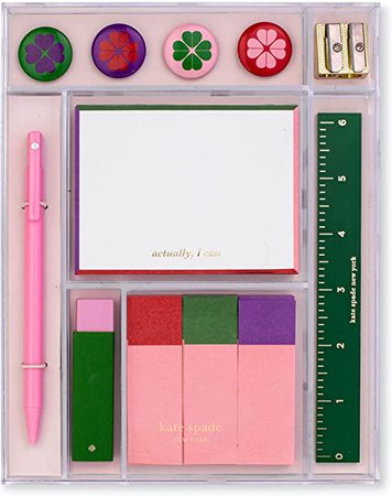 Amazon.com: Kate Spade New York Cute Office and School Supplies Set, Tackle Box Desk Organizer Includes Ruler, Pen, Pencil sharpener, Eraser, 3 Sticky Note Flags, Notepad, and Magnets : Office Products