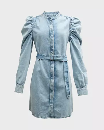 FRAME Gillian Long-Sleeve Denim Mini Dress | Neiman Marcus