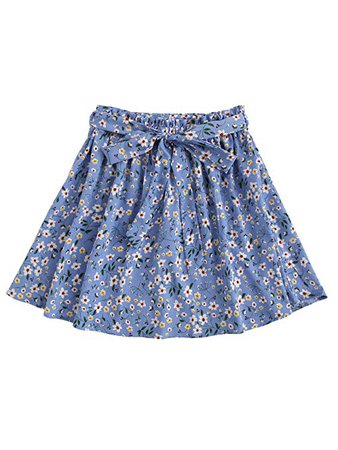 Blue Floral Print Skater Skirt