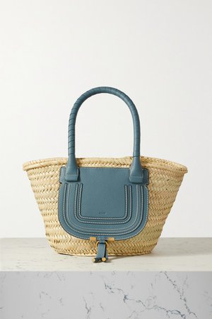 Marcie Textured Leather-trimmed Raffia Tote - Blue