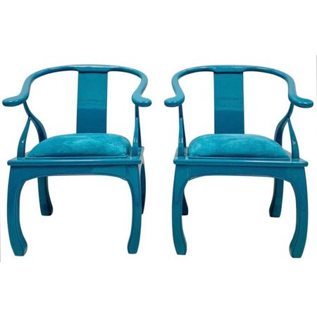 1960s Turquoise Lacquered Ming Style Chairs - a Pair | Chairish