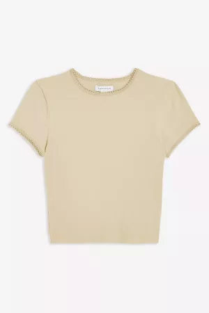 Buttermilk Picot Trim T-Shirt | Topshop