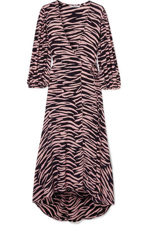 GANNI | Zebra-print crepe wrap dress | NET-A-PORTER.COM