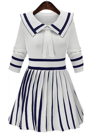 White Sailor Dress with Navy Blue Stripes