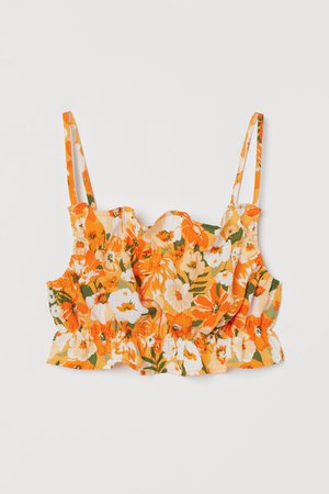 Flounce-trimmed Crop Top - orange floral - Ladies | H&M US