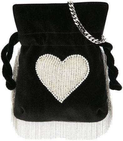 heart embellished fringed shoulder bag