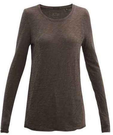 Atm - Distressed Hem Cotton Jersey Long Sleeve T Shirt - Womens - Grey