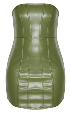 Khaki Faux Leather Binding Detail Bodycon Dress | PrettyLittleThing USA