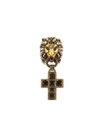 Gucci Lion Head Ring With Cross Pendant