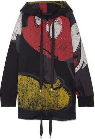 Mickey Printed Cotton-blend Hooded Top - Black