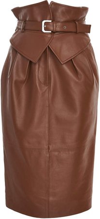 Belted Leather Pencil Midi Skirt Size: 42