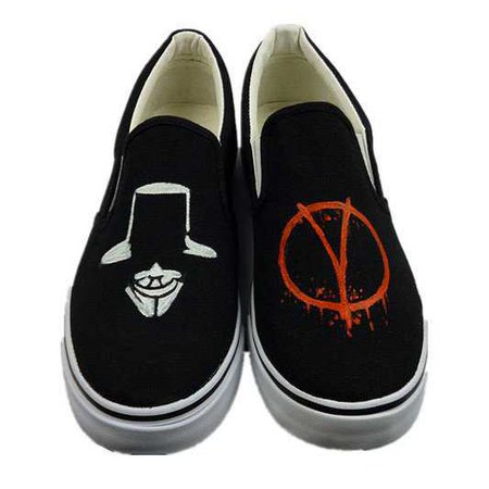 V for Vendetta slip on shoes for men cheap black canvas shoes | Buytra.com
