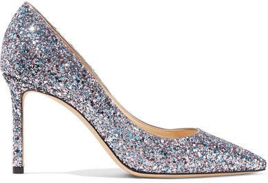 Romy 85 Glittered Leather Pumps - Silver