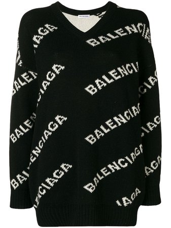 Balenciaga V-Neck Logo Sweater | Farfetch.com