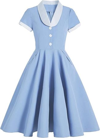 50s Dresses for Women 1950s 1940s Vintage Hepburn Short Sleeve Peter Pan Collar Rockabilly Retro Swing A Line Midi Summer Skater Tea Dress Cocktail Party Evening Prom Gown Plus Size Yellow+White M at Amazon Women’s Clothing store