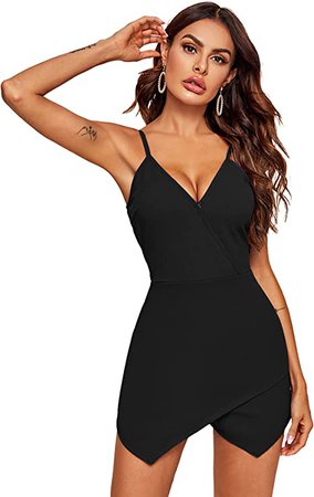 Amazon.com: Verdusa Women's Deep V Neck Asymmetrical Sleeveless Wrap Cami Romper Jumpsuit Black S : Clothing, Shoes & Jewelry