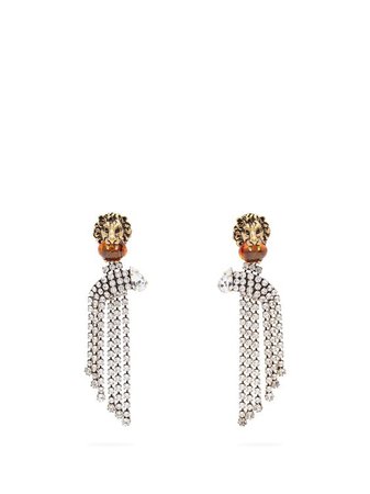 GUCCI Lion crystal-embellished clip earrings