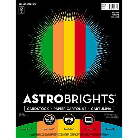 Shop Staples for Astrobrights Cardstock Paper, 65 lbs, 8.5" x 11", "Primary" 5-Color Assortment, 100/Pack (91646)