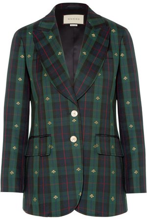 Gucci | Embroidered checked wool blazer | NET-A-PORTER.COM