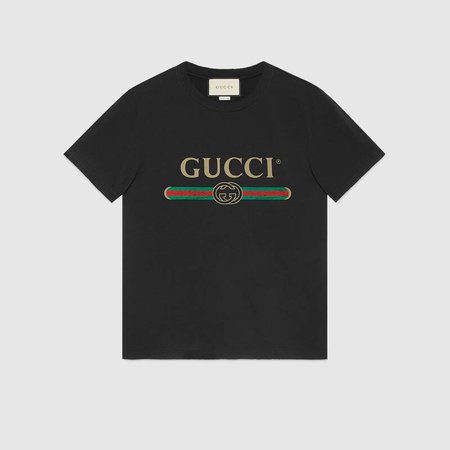 Black RTW Oversize washed T-shirt with Gucci logo | GUCCI® US