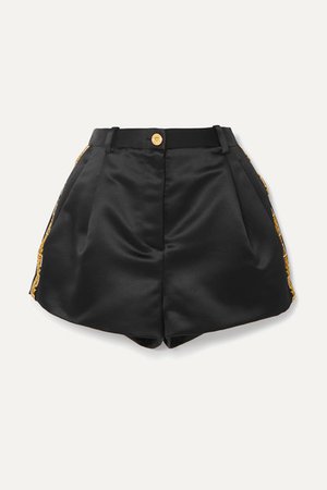 VERSACE Crystal-embellished embroidered duchesse-satin shorts