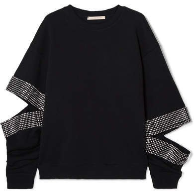 Crystal-embellished Cutout Cotton-jersey Sweatshirt - Black