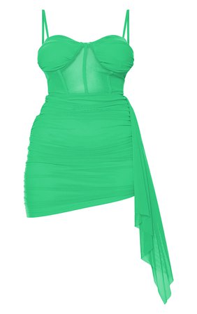 Green Mesh Binding Detail Drape Skirt Bodycon Dress - Short Dresses - Dresses - Womens Clothing | PrettyLittleThing USA