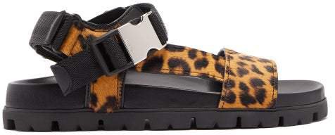 Leopard Print Leather Sandals - Womens - Leopard