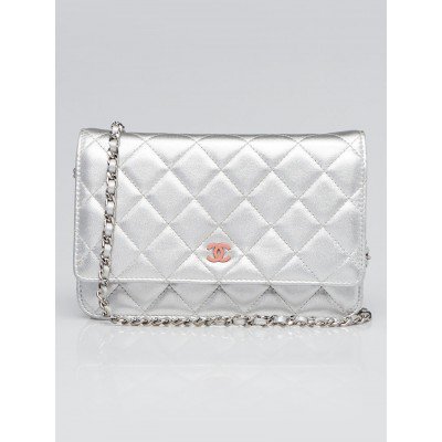 Chanel Silver Quilted Lambskin Leather Classic WOC Clutch Bag - Yoogi's Closet