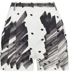 Pleated Printed Cotton-blend Poplin Shorts