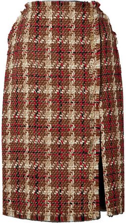 Embellished Wool-blend Tweed Midi Skirt - Brown
