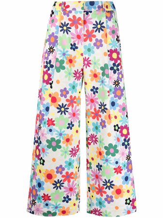 Shop Mira Mikati floral-print wide-leg trousers with Express Delivery - FARFETCH