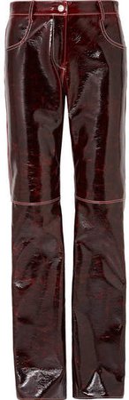 Coated Wool-blend Straight-leg Pants - Burgundy
