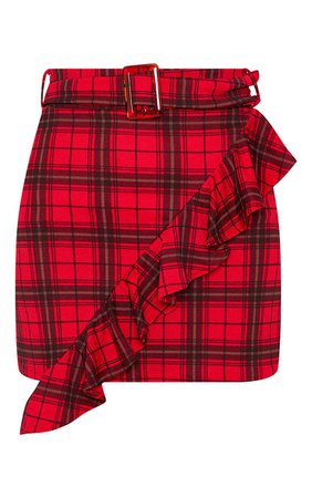 Red Tartan Check Belted Waist Skirt | Skirts | PrettyLittleThing USA