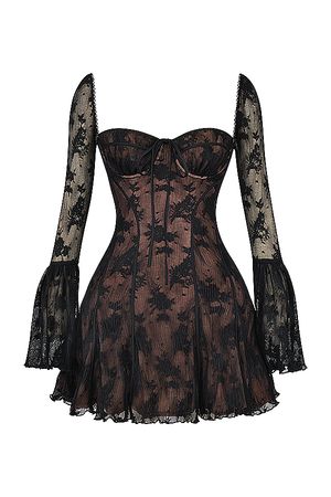 Clothing : Mini Dresses : 'Analissa' Black Lace Corset Dress