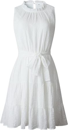 Amazon.com: ZOKOL Summer Dresses for Women Solid Color Sashes Mini Dress Elastic Waist Large Size Party Dress Casual (Color : White, Size : Large) : Clothing, Shoes & Jewelry