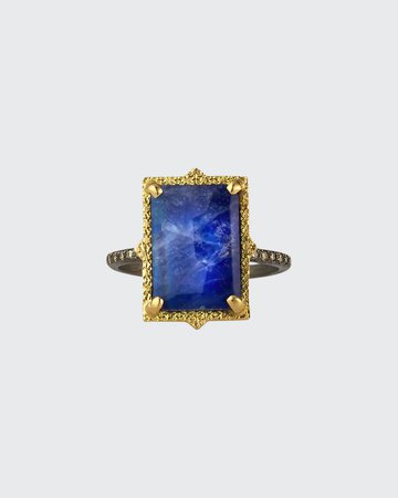 Armenta Old World Lapis/Blue Moonstone Rectangular Ring w/ Diamonds, Size 6.5 - Bergdorf Goodman