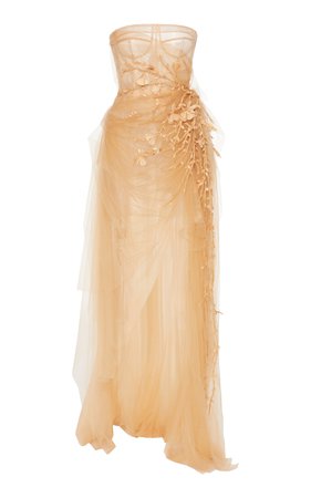 Embroidered Tulle Bustier Gown by Oscar de la Renta | Moda Operandi