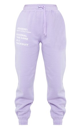 PRETTYLITTLETHING Purple Slogan Print Joggers - Joggers - Trousers - Clothing | PrettyLittleThing