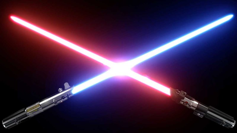 two lightsabers dueling
