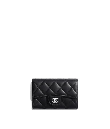 Chanel - CLASSIC CARD HOLDER Lambskin & Silver-Tone Metal Black wallet