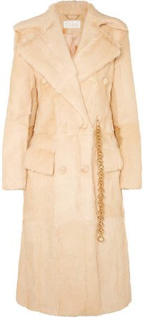 Double-breasted Shearling Coat - Beige