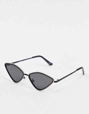 ASOS DESIGN angular cat eye sunglasses in matt black with rhinestone detail | ASOS