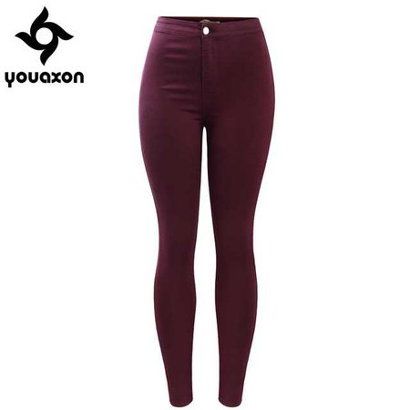 2035 Youaxon Women`s Free Shipping Burgundy Elastic Denim Jean Pants Trousers Skinny Pencil High Waisted Woman Jeans Femme-in Jeans from Women's Clothing & Accessories on Aliexpress.com | Alibaba Group